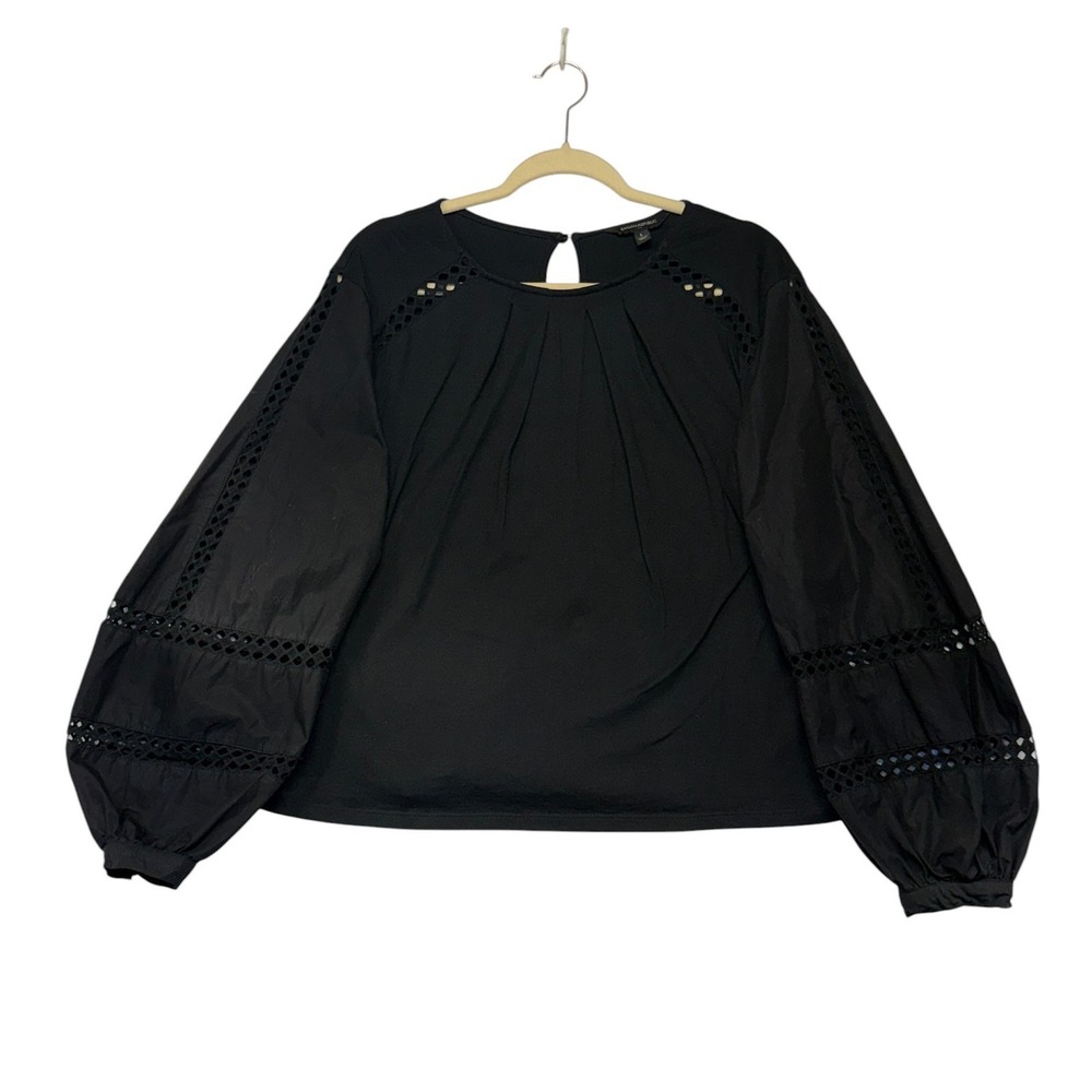 Banana Republic Black Eyelet Balloon Sleeve Blouse Women Large Cotton Modal